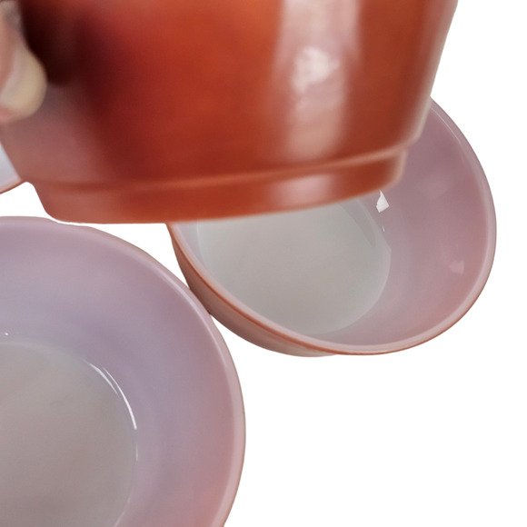 Vintage Lot of 4 Anchor Hocking Fire King cereal bowls red orange luster 17 - Picture 3 of 5